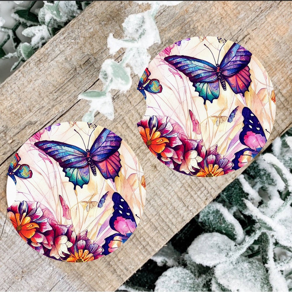 Handmade Multicolored Butterfly Car Coasters | New Set Of Two Car Coasters